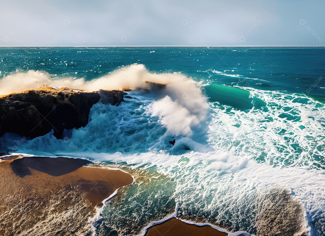 A onda do oceano quebra na costa