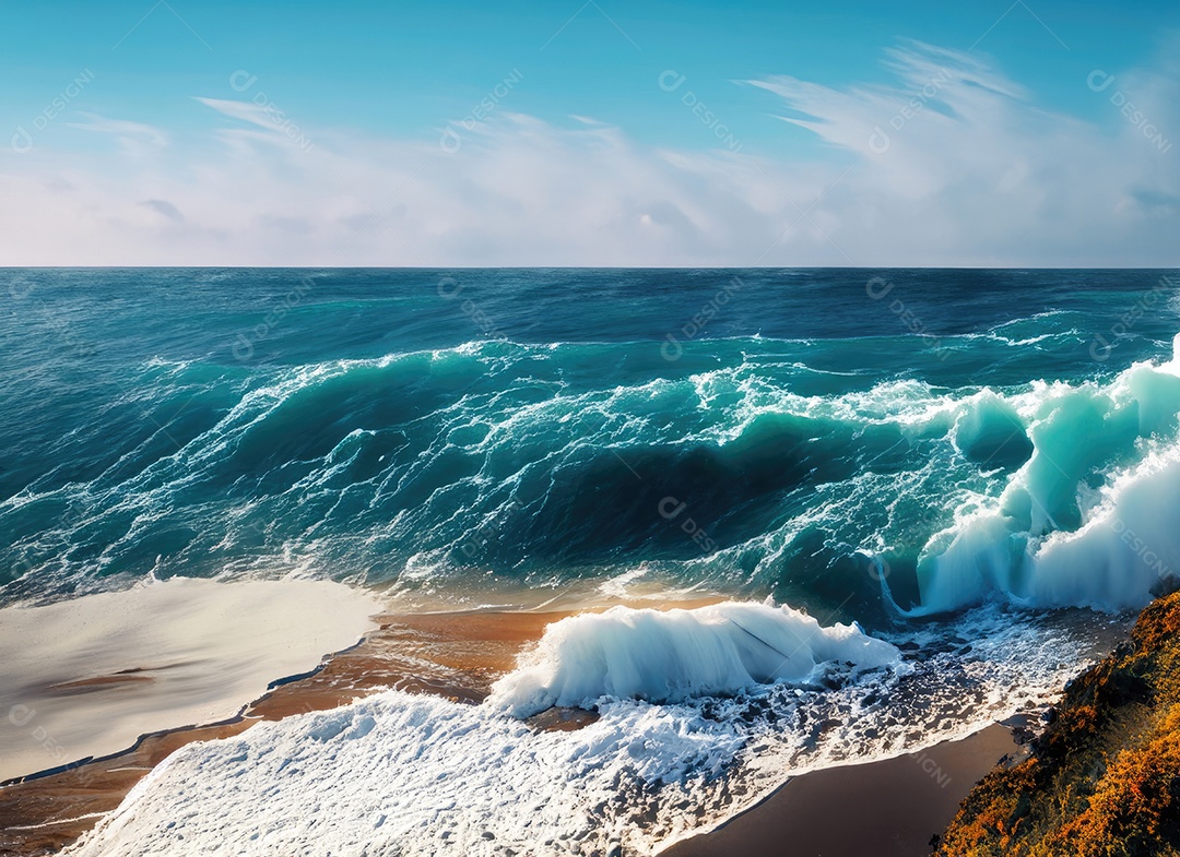 A onda do oceano quebra na costa