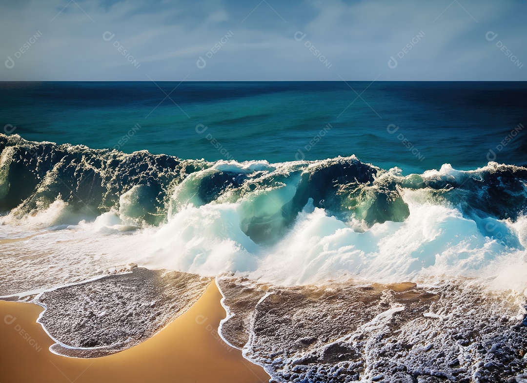 A onda do oceano quebra na costa