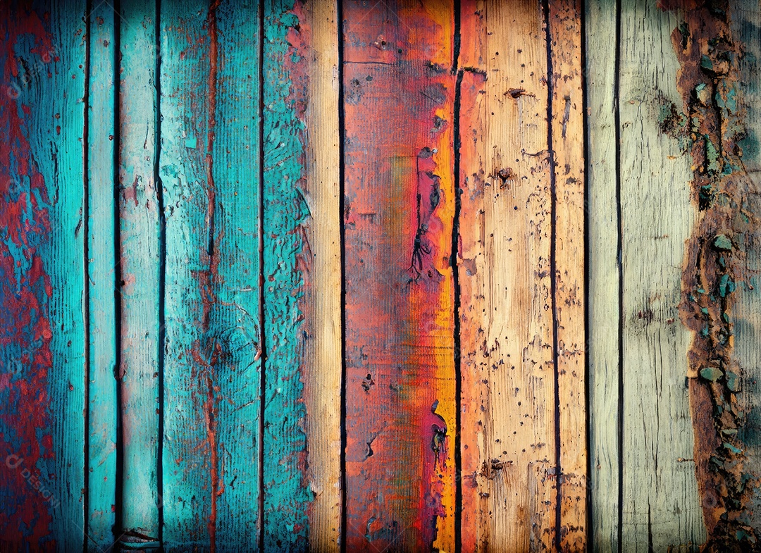 Fundo de madeira velho, sujo e colorido