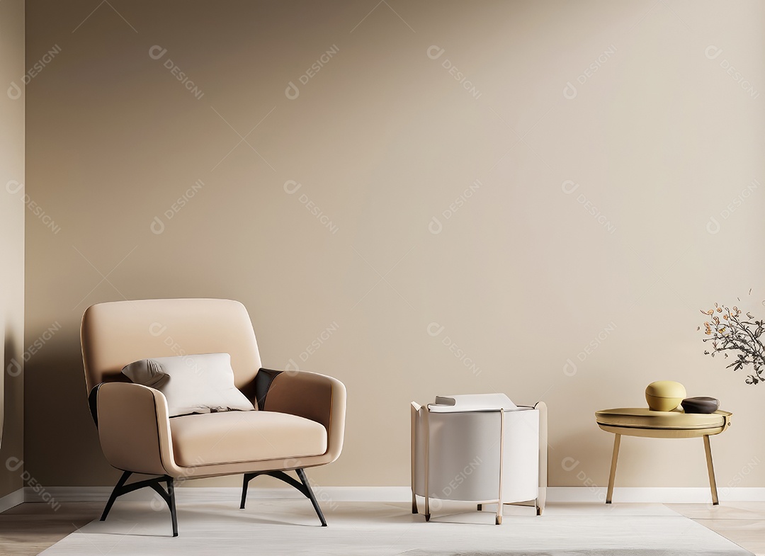 Interior minimalista contemporâneo bege com poltrona