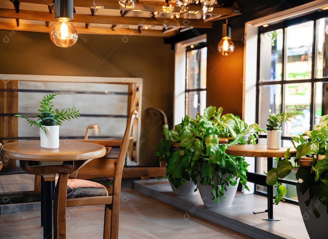 Interior interior aconchegante café de madeira retrô de luxo