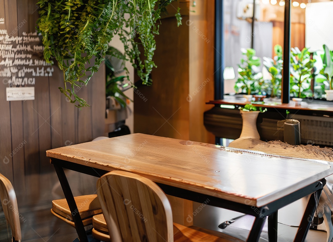 Interior interior aconchegante café de madeira retrô de luxo