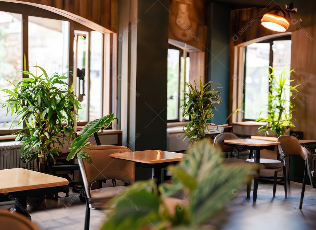 Interior interior aconchegante café de madeira retrô de luxo