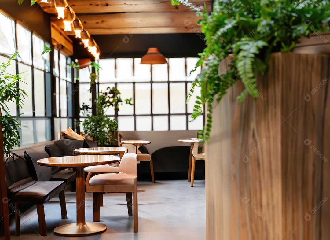 Interior interior aconchegante café de madeira retrô de luxo