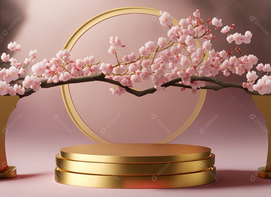 Fundo de estilo japonês. Fundo de flor de cerejeira branca pódio 3d para apresentação do produto.