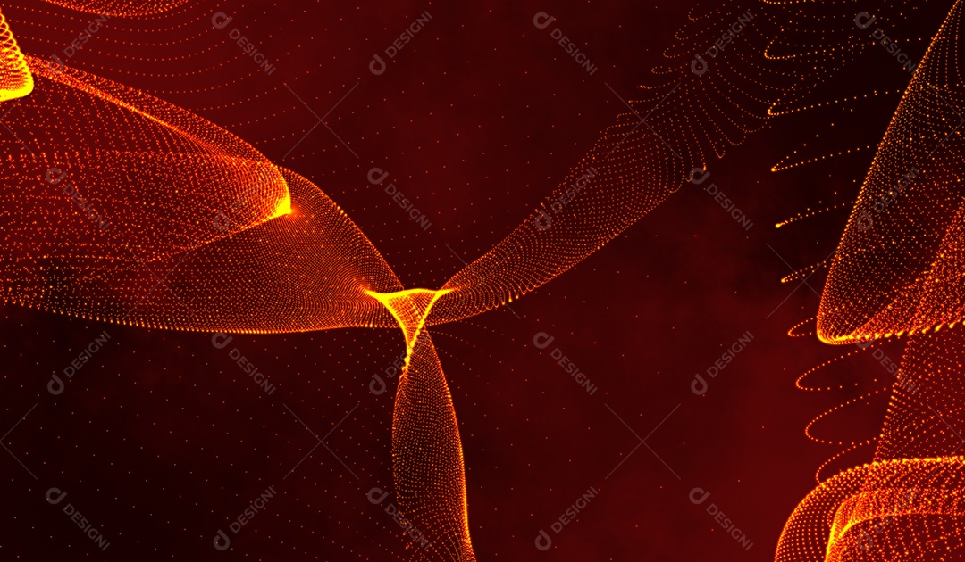 Tecnologia digital abstrata partículas de luz amarelo-laranja em fundo gradiente vermelho