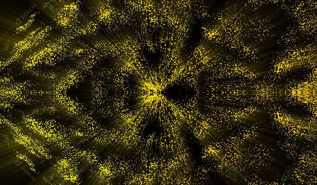 Partículas de luz amarela de tecnologia digital abstrata em fundo preto