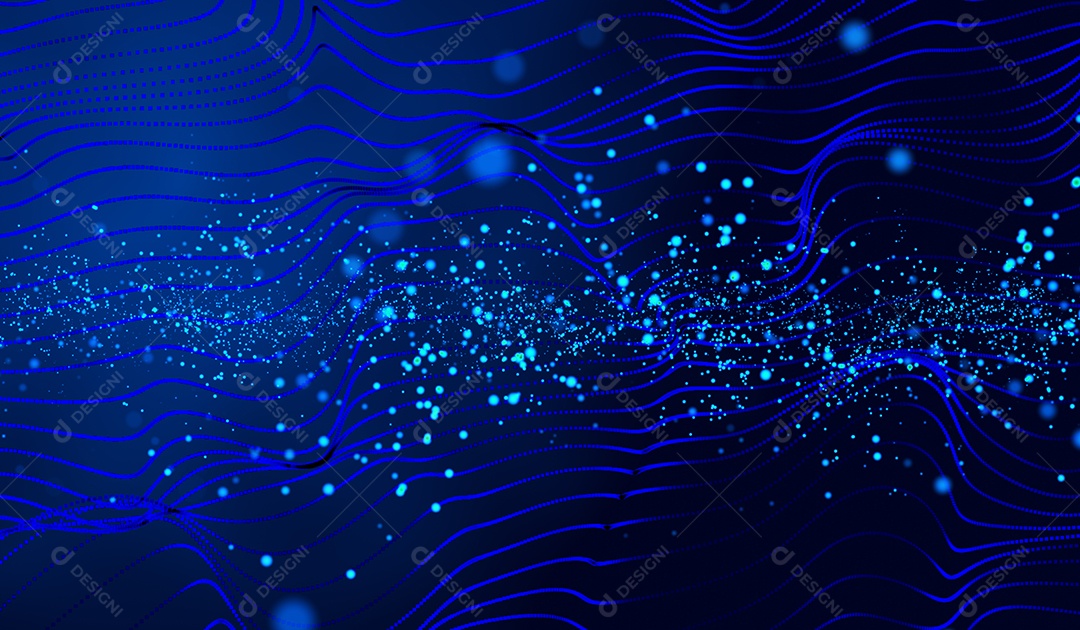 Partículas de luz azul de tecnologia digital abstrata em fundo azul