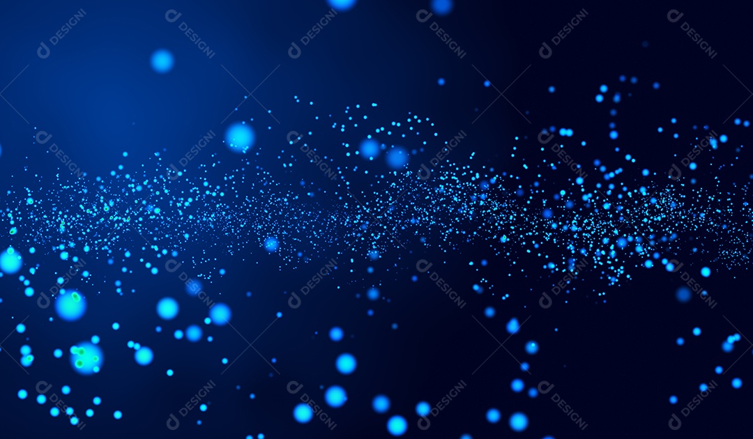 Partículas de luz azul de tecnologia digital abstrata em fundo azul