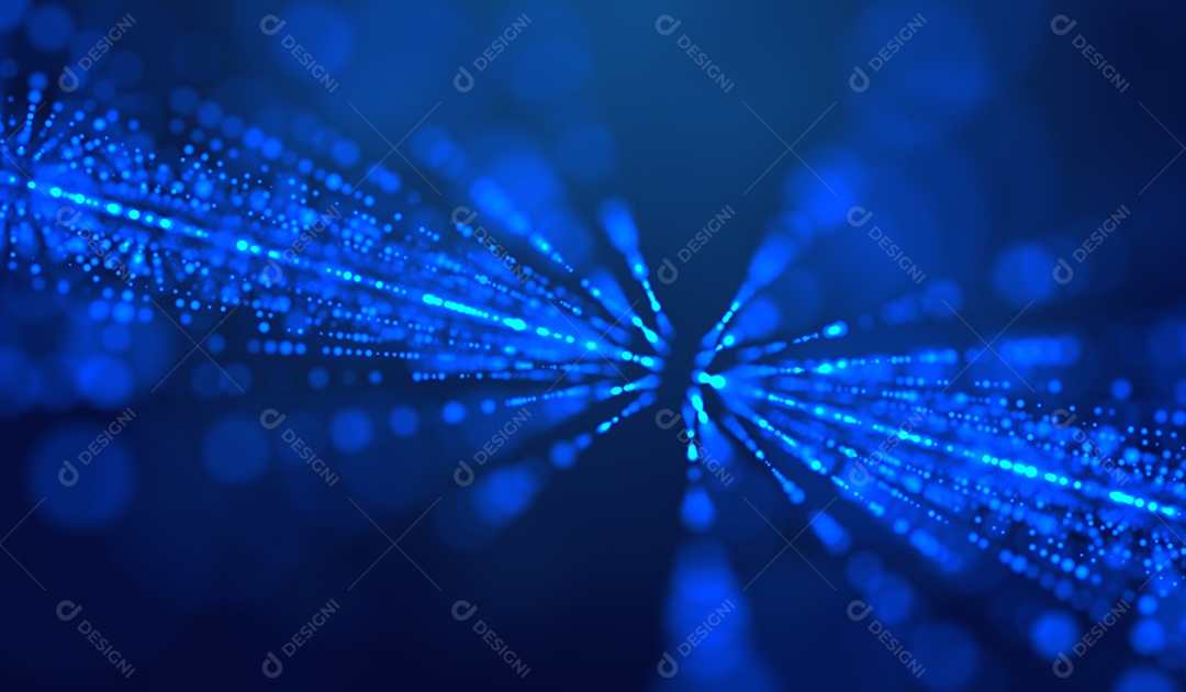 Partículas de luz azul de tecnologia digital de DNA abstrato em fundo azul