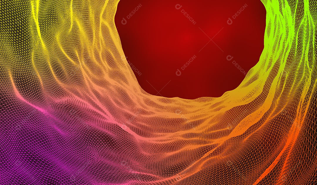 Partícula de túnel de pedra gradiente multicolorida em fundo vermelho