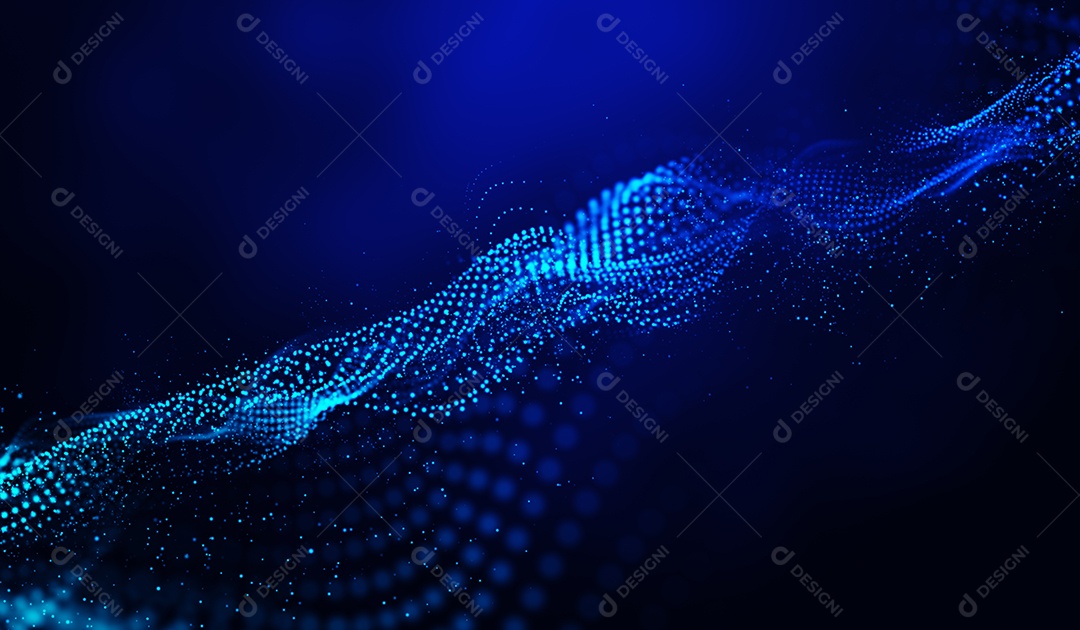 Partículas de luz azul de tecnologia digital abstrata em fundo azul