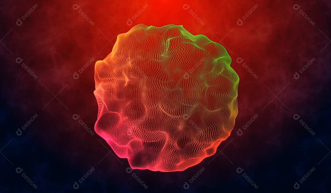 Tecnologia digital abstrata energia de esfera de luz laranja em fundo gradiente vermelho