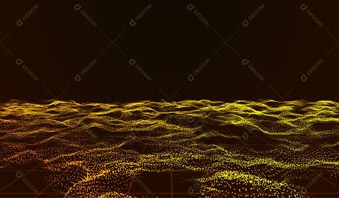 Tecnologia digital abstrata onda de água realista rio partículas de luz laranja em fundo laranja