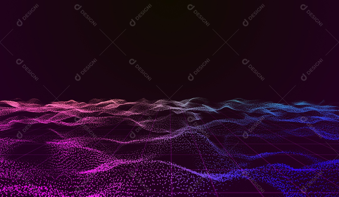 Tecnologia digital abstrata onda de água realista rio partículas de luz rosa-azul