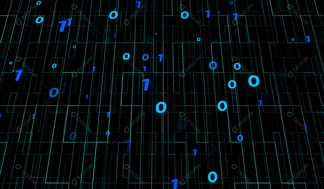 Partícula abstrata padrão binário tecnologia digital azul sobre fundo gradiente azul