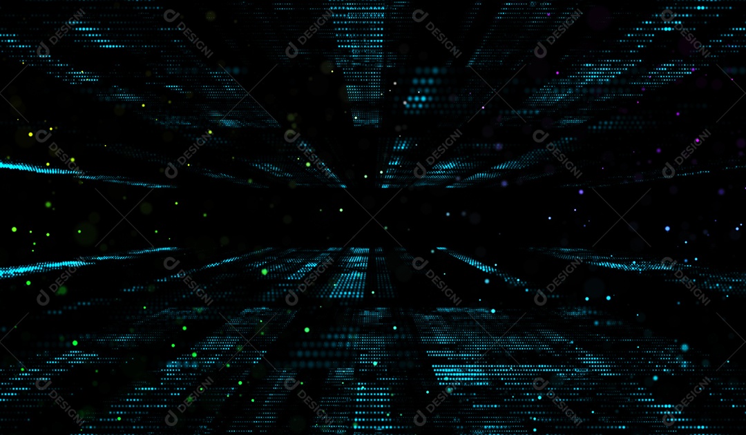 Partículas multicoloridas de tecnologia digital abstrata em fundo preto