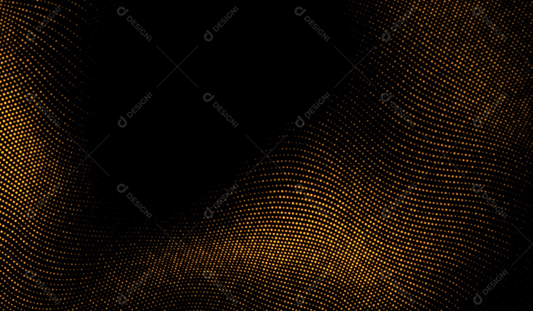 Partículas abstratas de tecnologia digital laranja-ouro em fundo preto