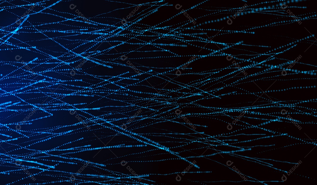 Tecnologia digital abstrata partículas de luz azulem fundo gradiente preto