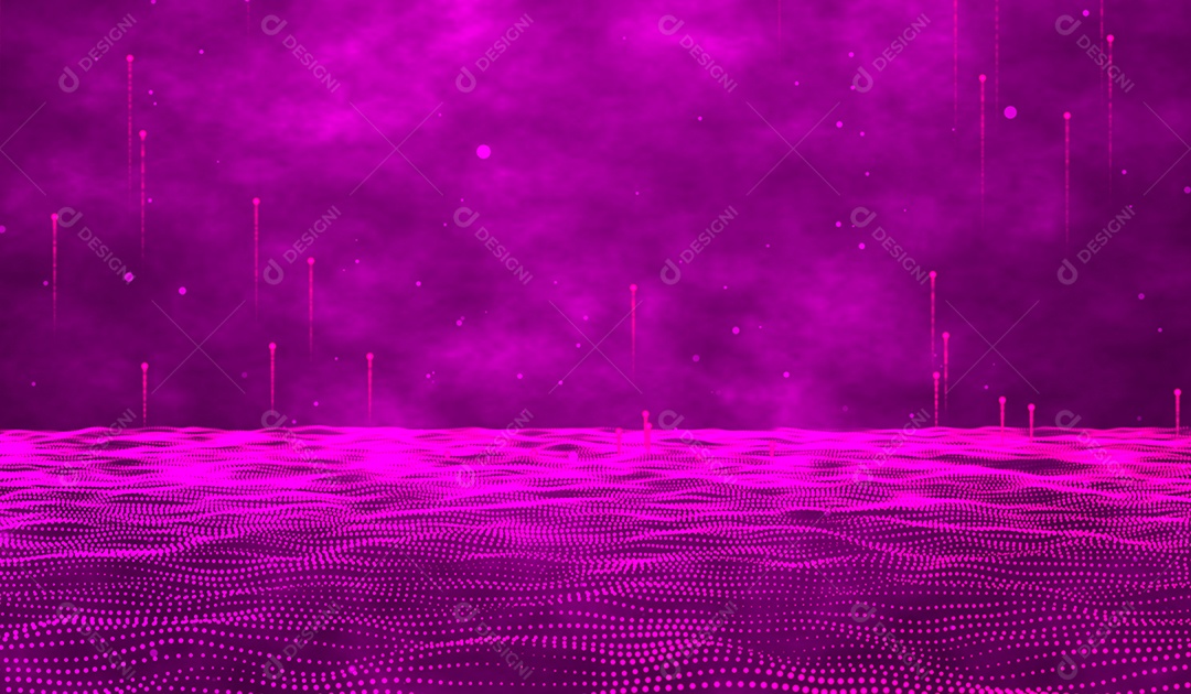 Tecnologia digital abstrata 3d partículas de luz rosa ondas de água em fundo gradiente rosa