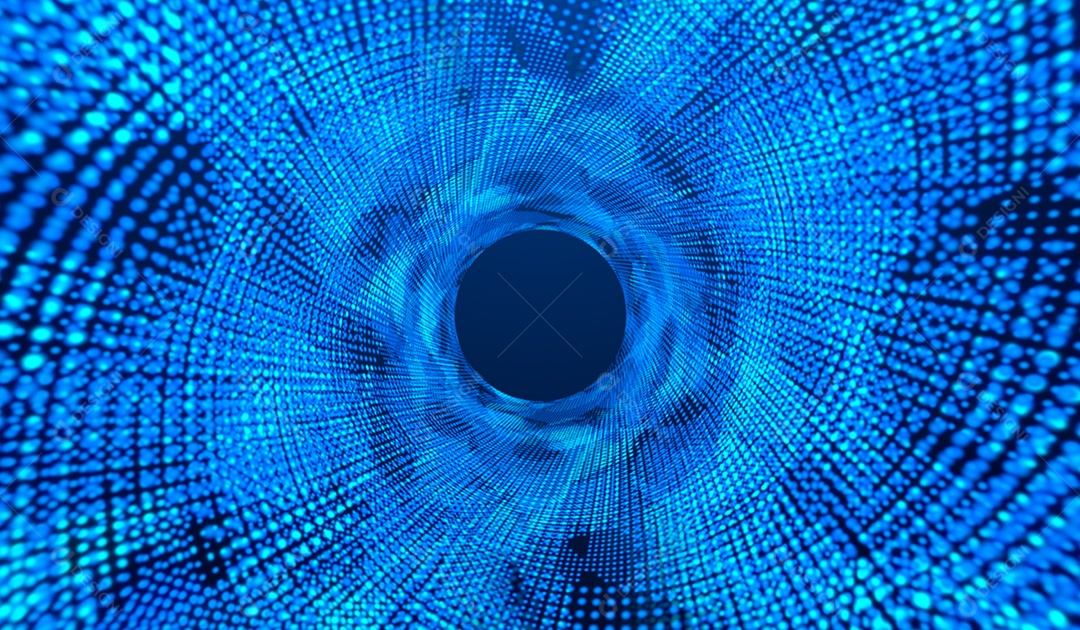 Partículas de luz azul de tecnologia digital abstrata em fundo azul