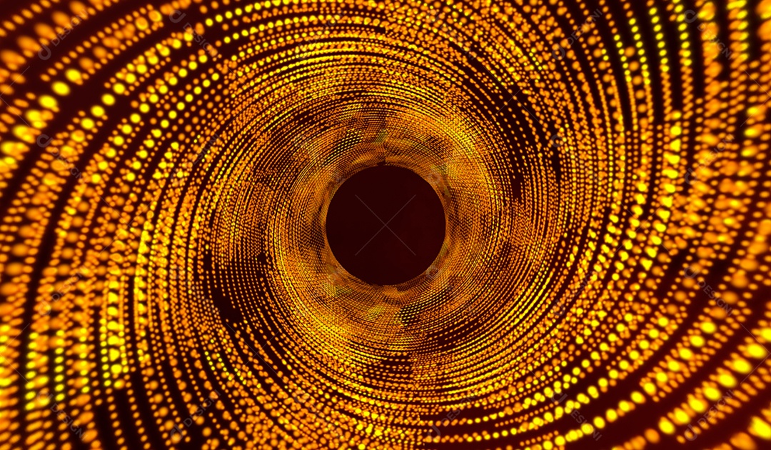 Onda de partículas amarelo e laranjado de tecnologia digital abstrata no fundo traseiro