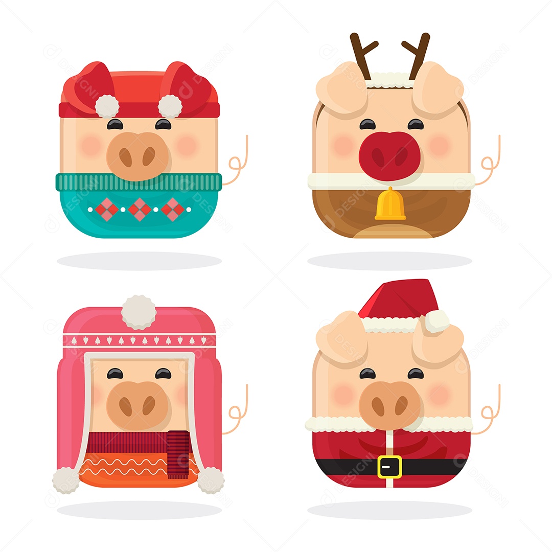 Conjunto de Porcos de Natal Ilustração Vetor EPS
