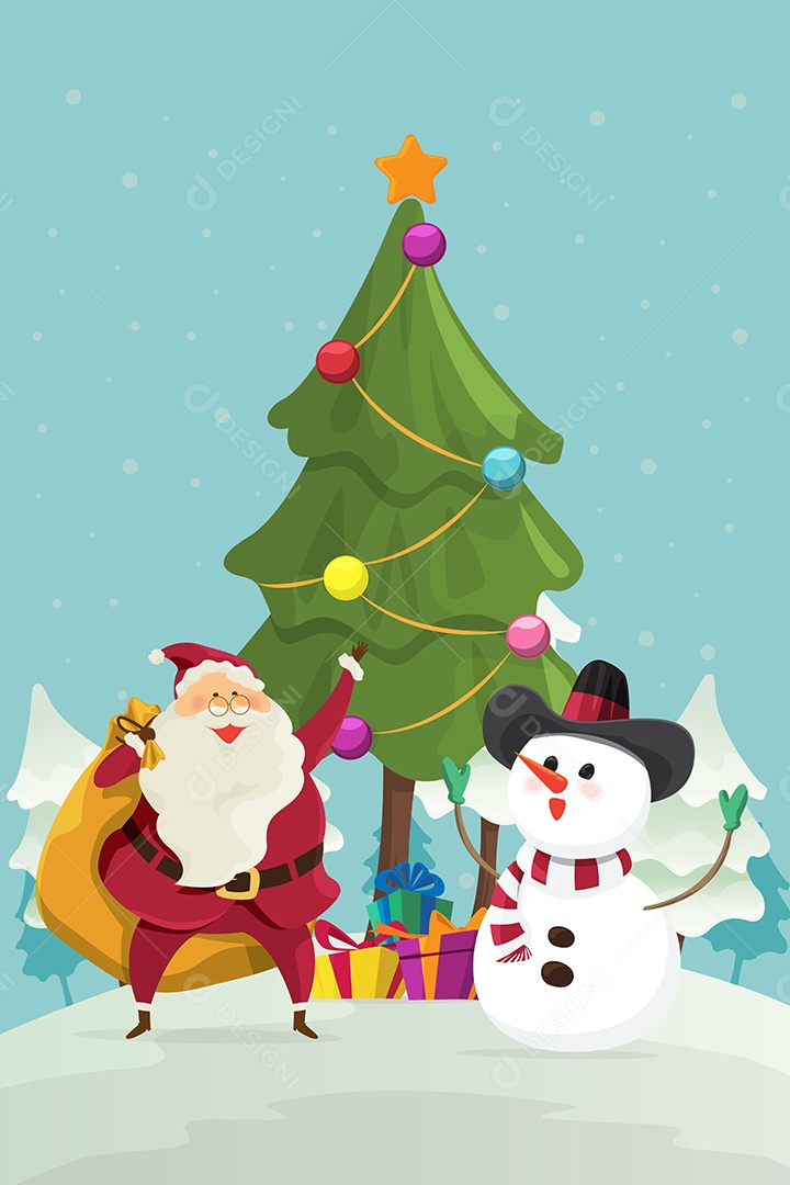 Papei Noel e Boneco de Neve Ilustração Vetor EPS