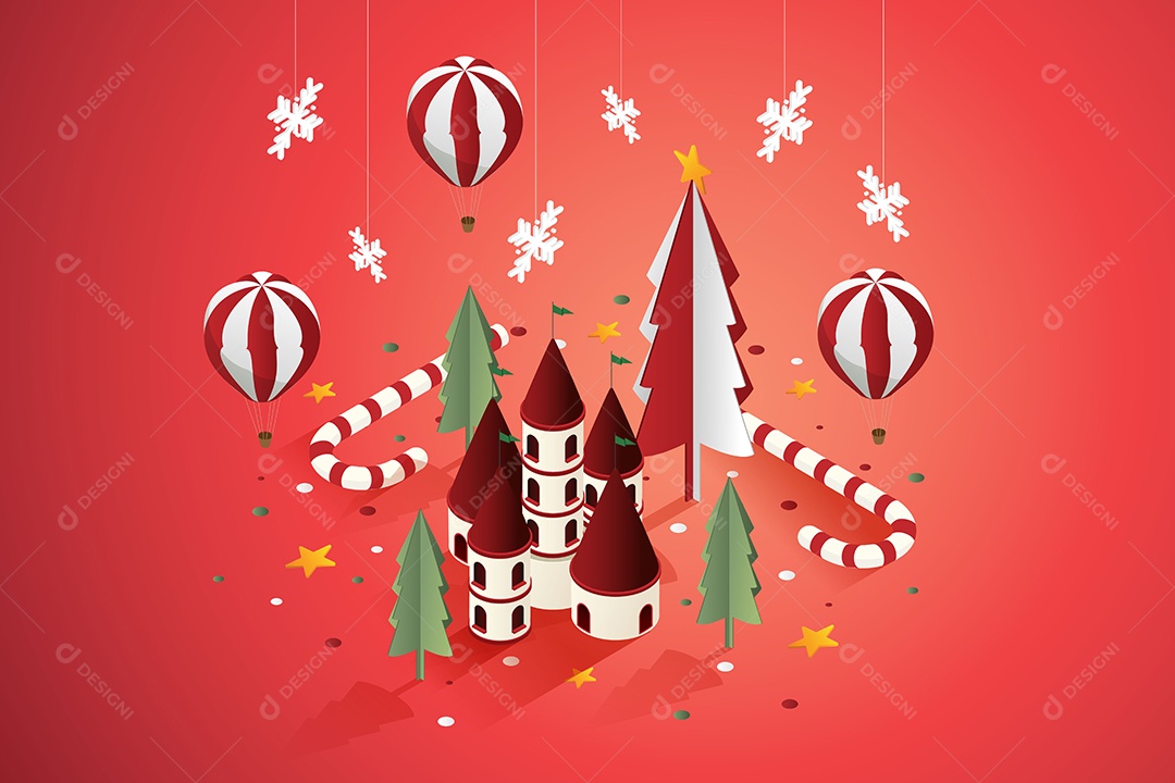 Árvores.de Natal e Balões Ilustração Vetor EPS