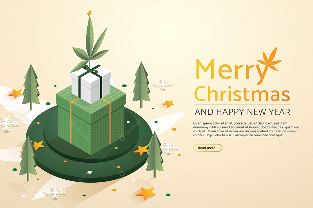 Feliz Natal e Feliz Ano Novo da Canabis Ilustração Vetor EPS