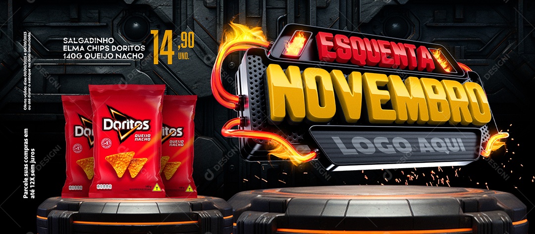 Banner Esquenta Novembro Salgadinho Elma Chips Doritos Supermercado Social Media PSD Editável