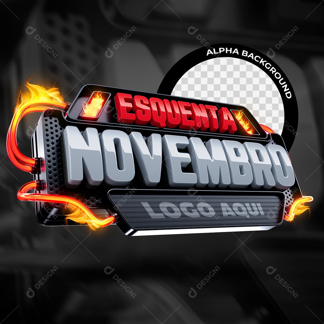 Esquenta Novembro Selo 3D Vermelho e Cinza para Composição PSD