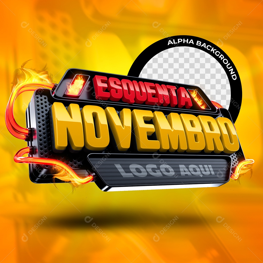 Esquenta Novembro Selo 3D Vermelho e Dourado para Composição PSD