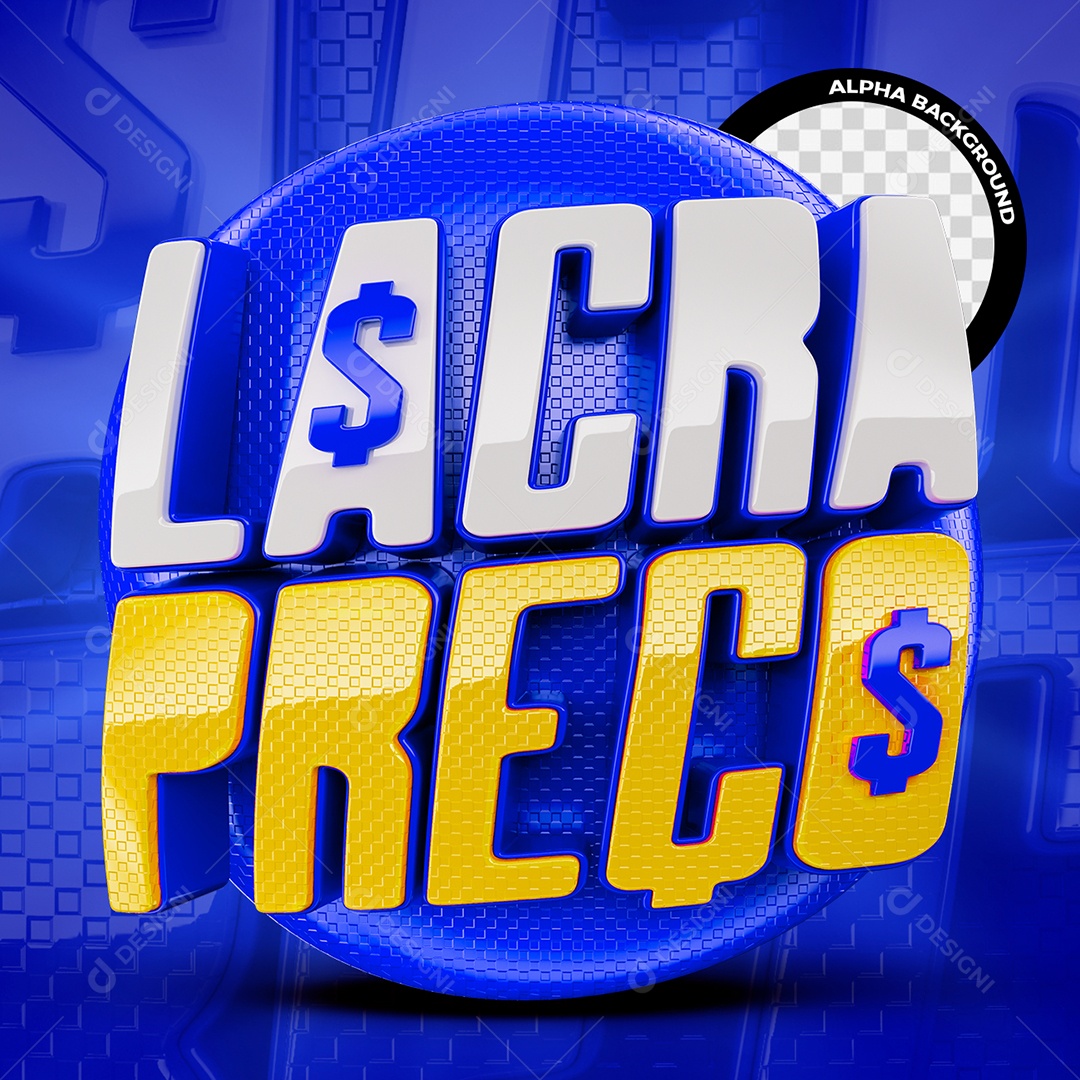 Lacra Preço Selo 3D Branco Dourado e Azul para Composição PSD