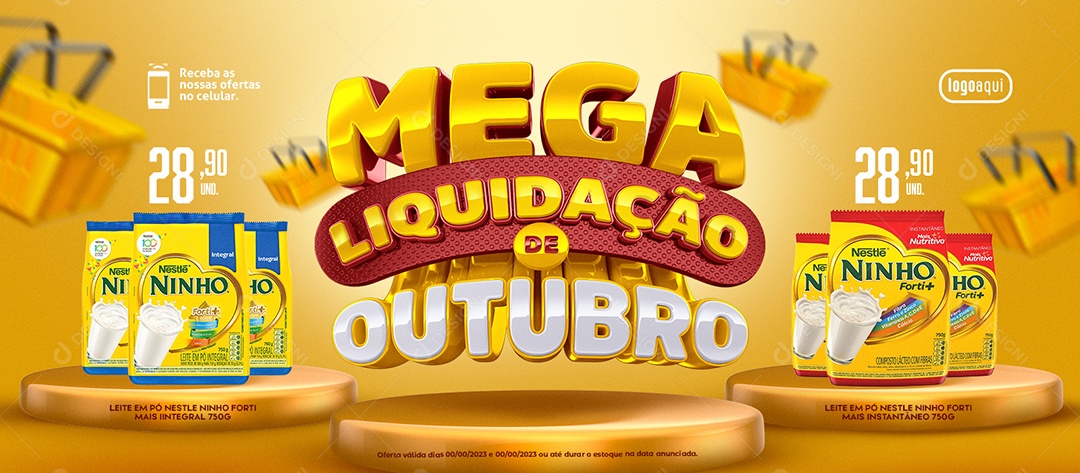 Social Media Banner Mega Liquidação De Outubro Supermercado Leite em Pó Nestle Ninho PSD Editável