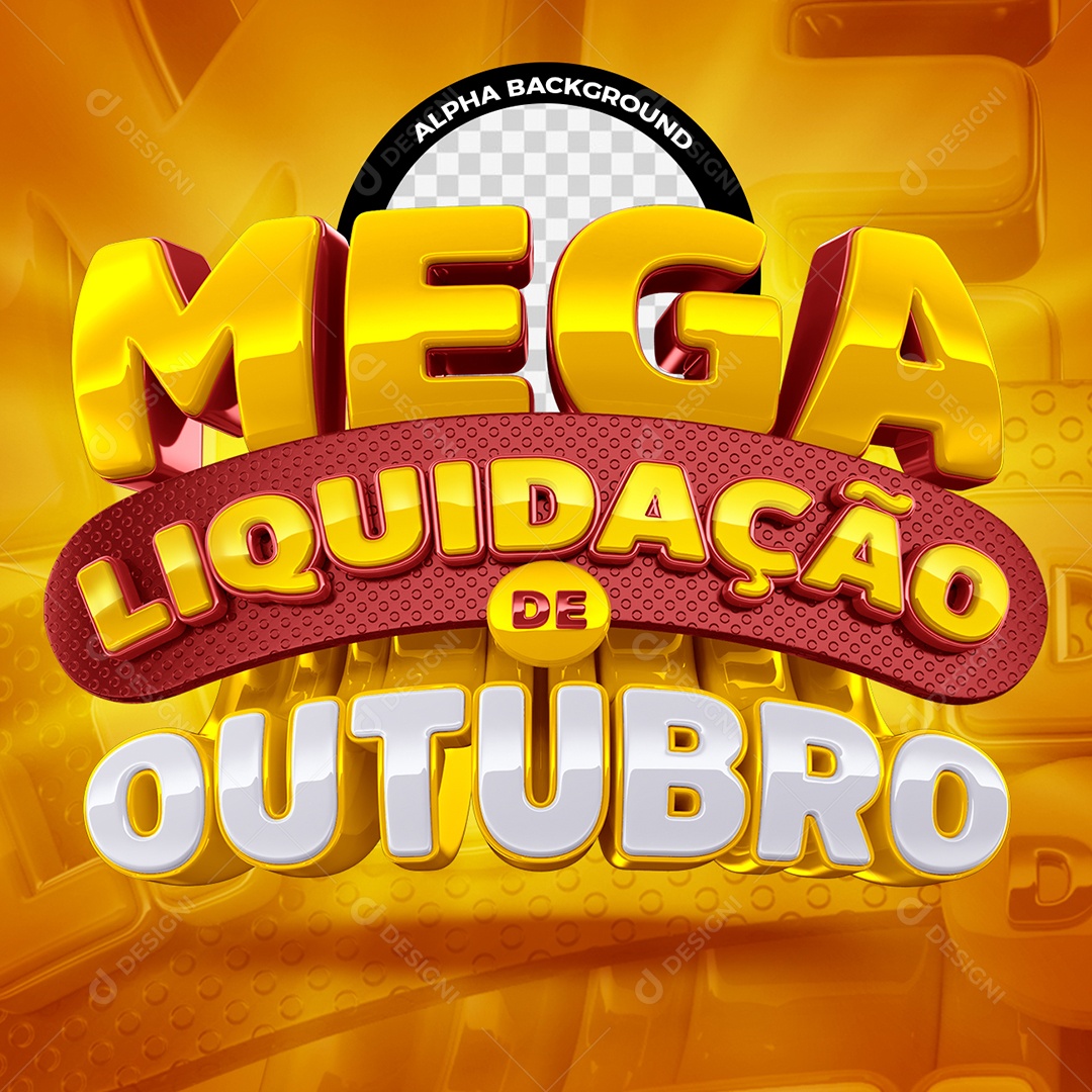 Mega Liquidação De Outubro Selo 3D Dourado Vermelho e Branco para Composição PSD
