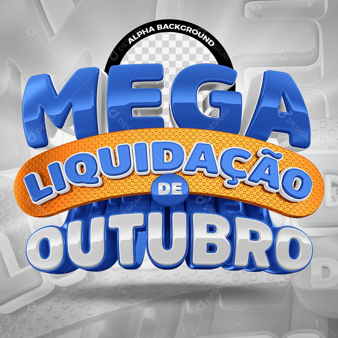 Mega Liquidação De Outubro Selo 3D Azul e Branco para Composição PSD