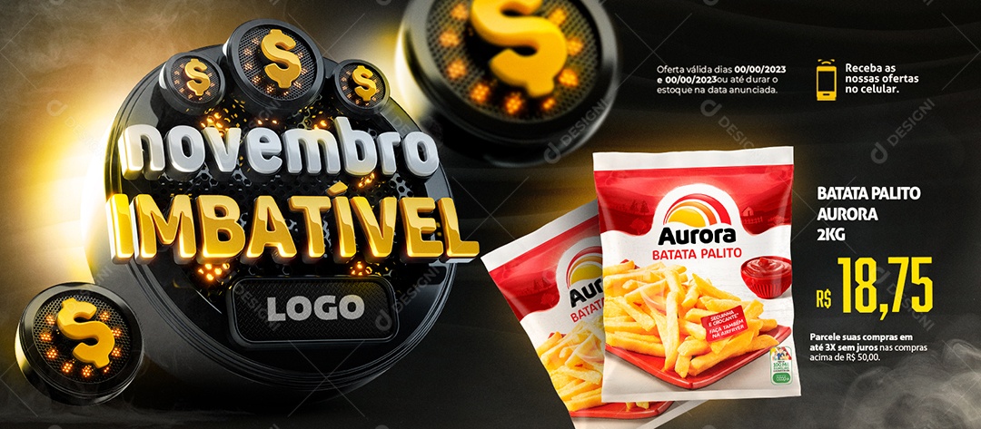 Social Media Banner Novembro Imbatível Supermercado Batata Palito PSD Editável