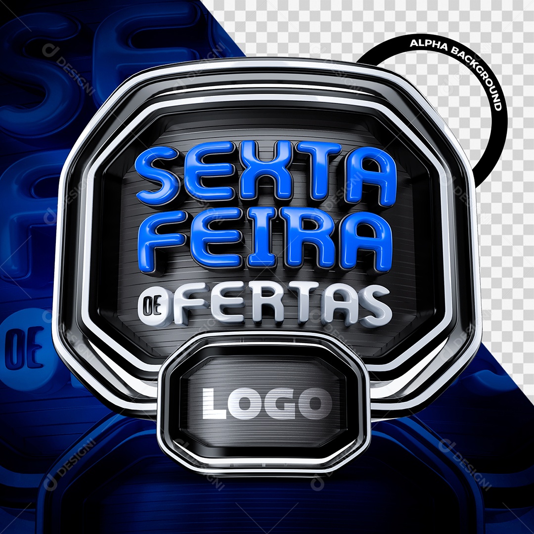 Sexta Feira De Ofertas Selo 3D Azul e Branco para Composição PSD