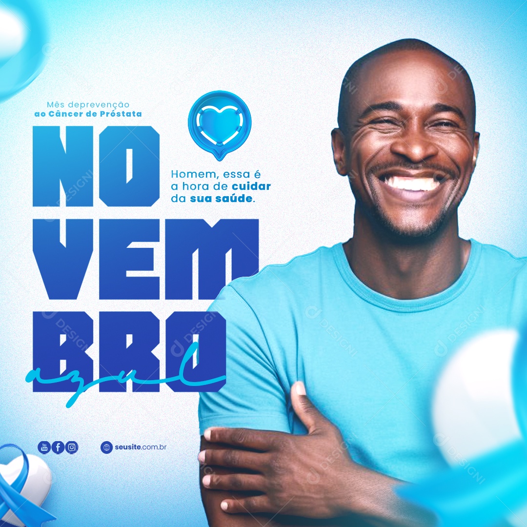 Novembro Azul Homem essa é a Hora de Cuidar da sua Saúde Mês de Prevenção ao Câncer de Próstata Social Media PSD Editável