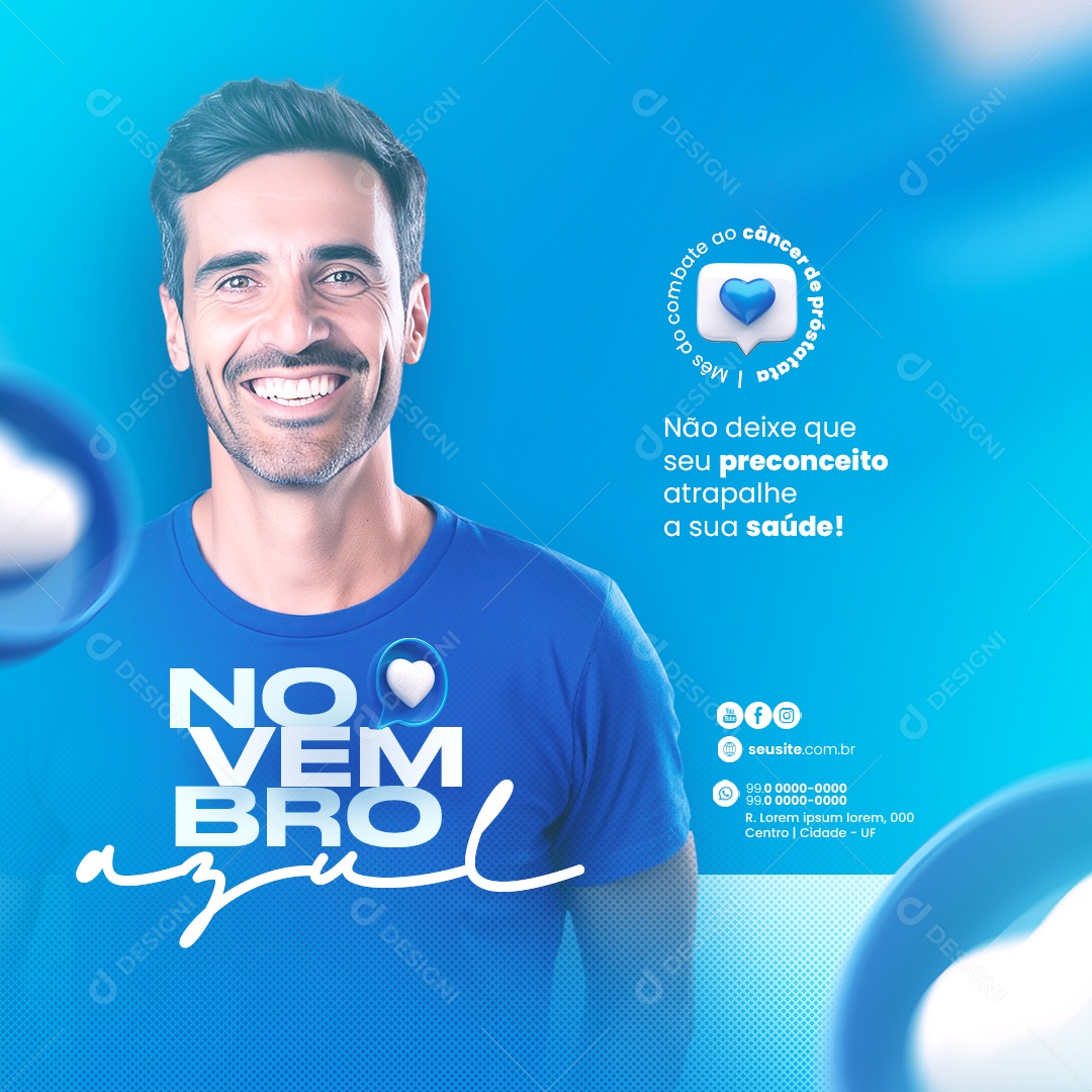 Novembro Azul Mês do Combate ao Câncer de Próstata Social Media PSD Editável