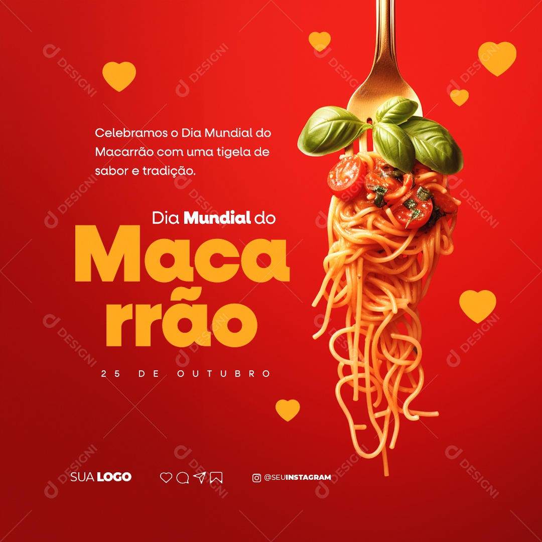 Celebramos o Dia Mundial Do Macarrão com uma Tigela de Sabor Tradição Social Media PSD Editável