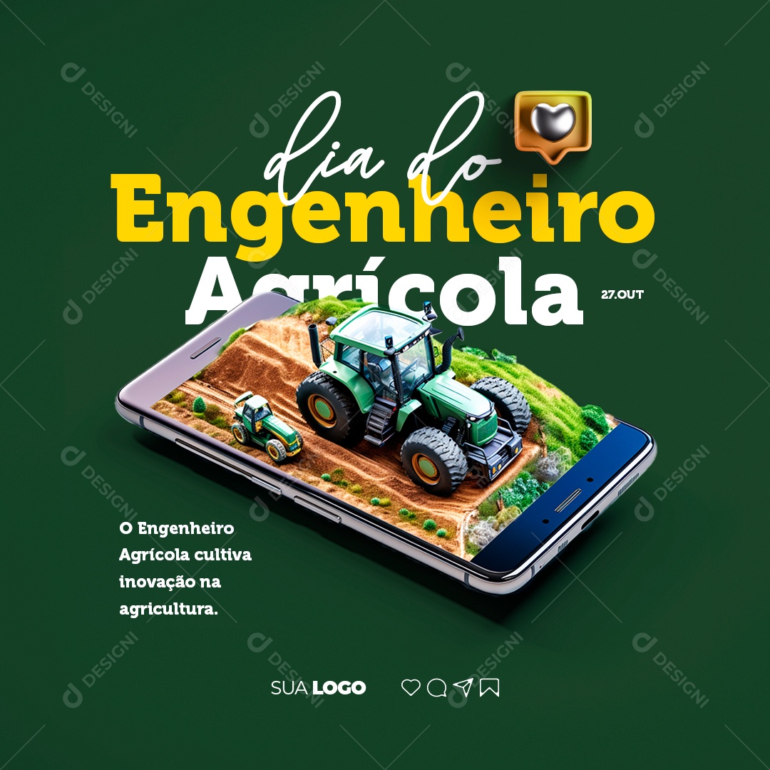Dia do Engenheiro Agrícola Cultiva Inovação na Agricultura 27 de Outubro Social Media PSD Editável