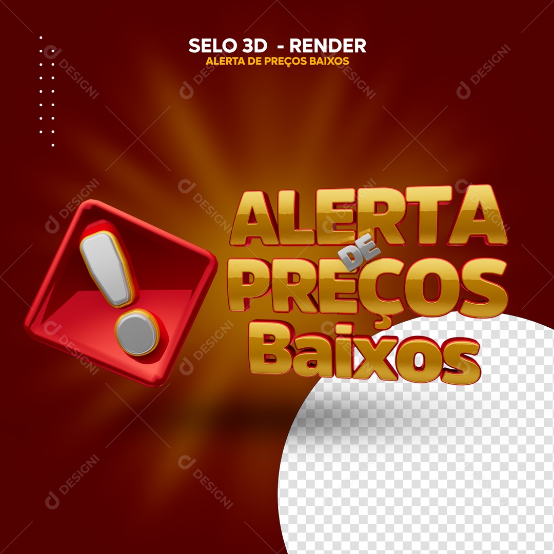 Alerta de Preço Baixo Selo 3D Vermelho Dourado para Composição PSD
