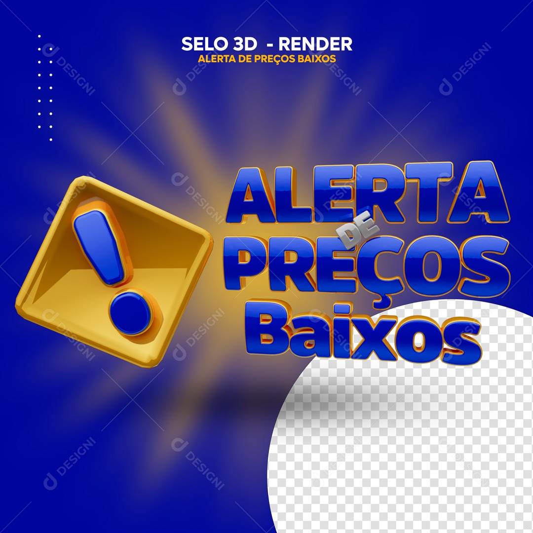 Alerta de Preço Baixo Selo 3D Azul Dourado para Composição PSD