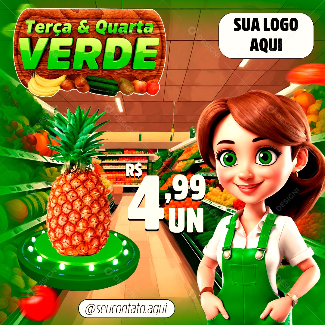 Terça Quarta Verde Abacaxi 4 99 a Unidade Social Media PSD Editável