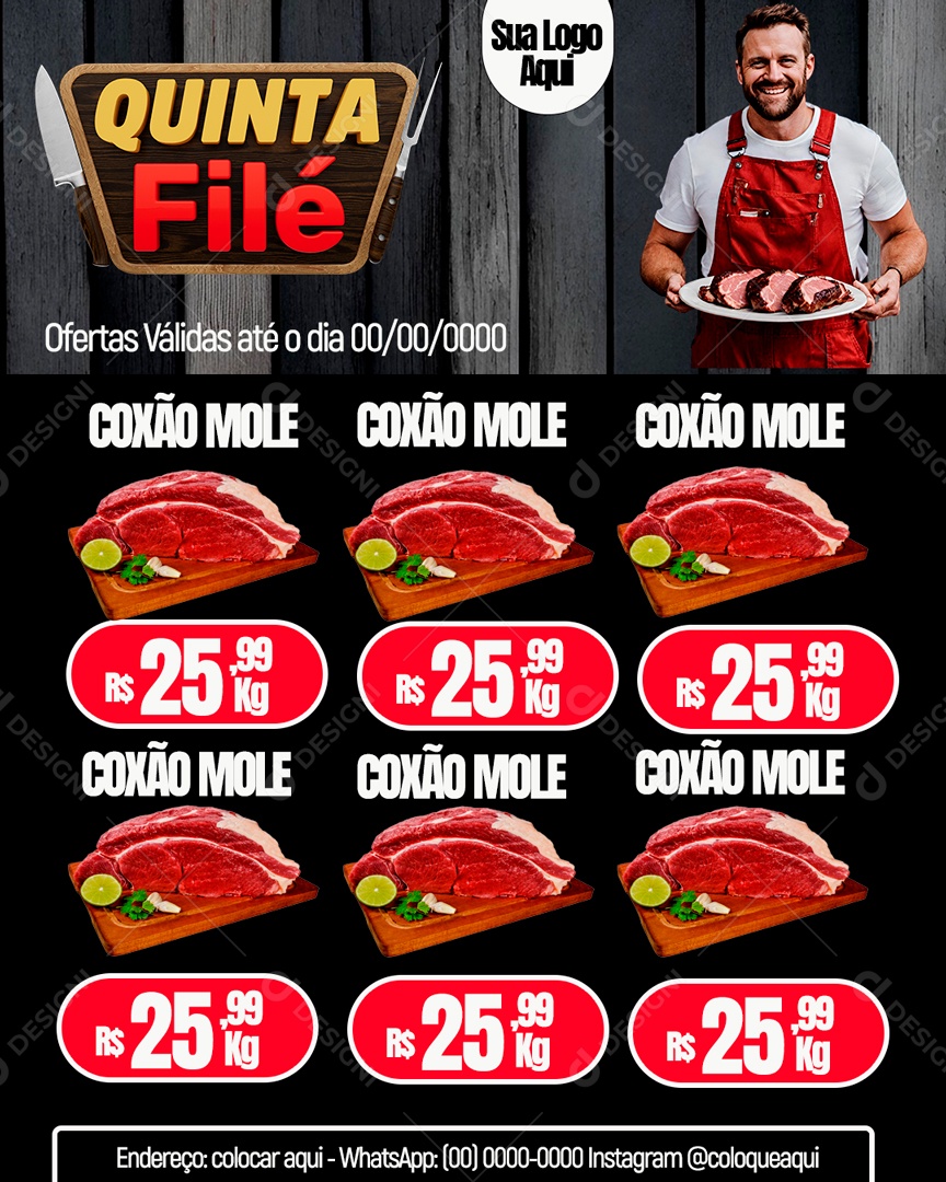 Encarte Quinta Ofertas Filé Coxão Mole Social Media PSD Editável