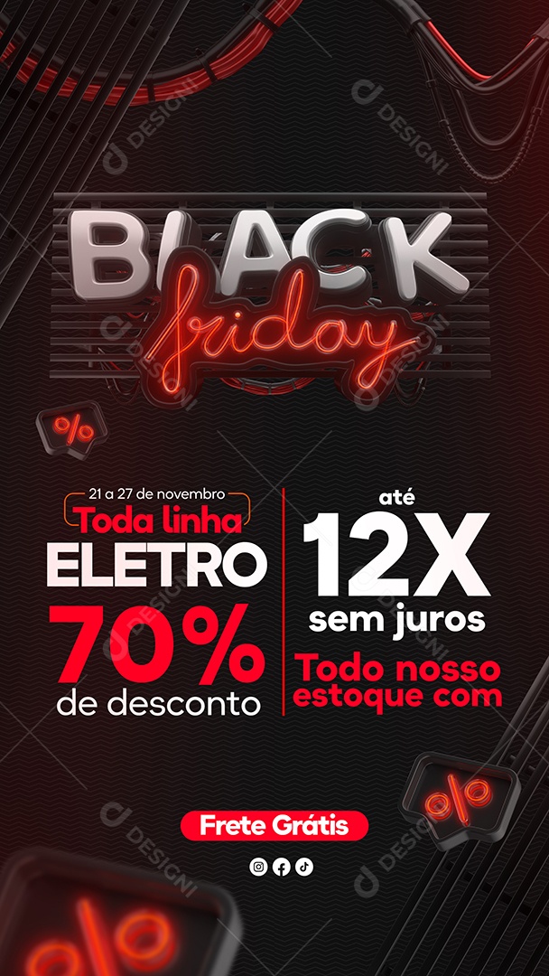 Story Black Friday toda Linha Eletro 70% de Desconto Social Media PSD Editável