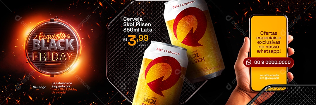 Banner Esquenta Black Friday Cerveja Skol Social Media PSD Editável